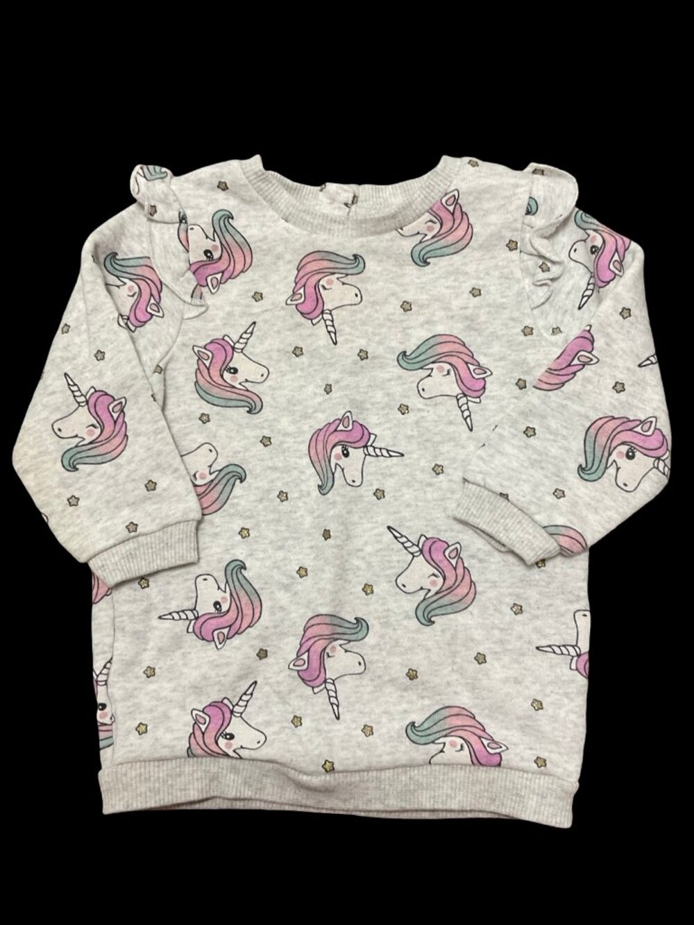 🌻10/$25 - Grey/Pink Unicorn Print Sweatshirt w/ Ruffle Details